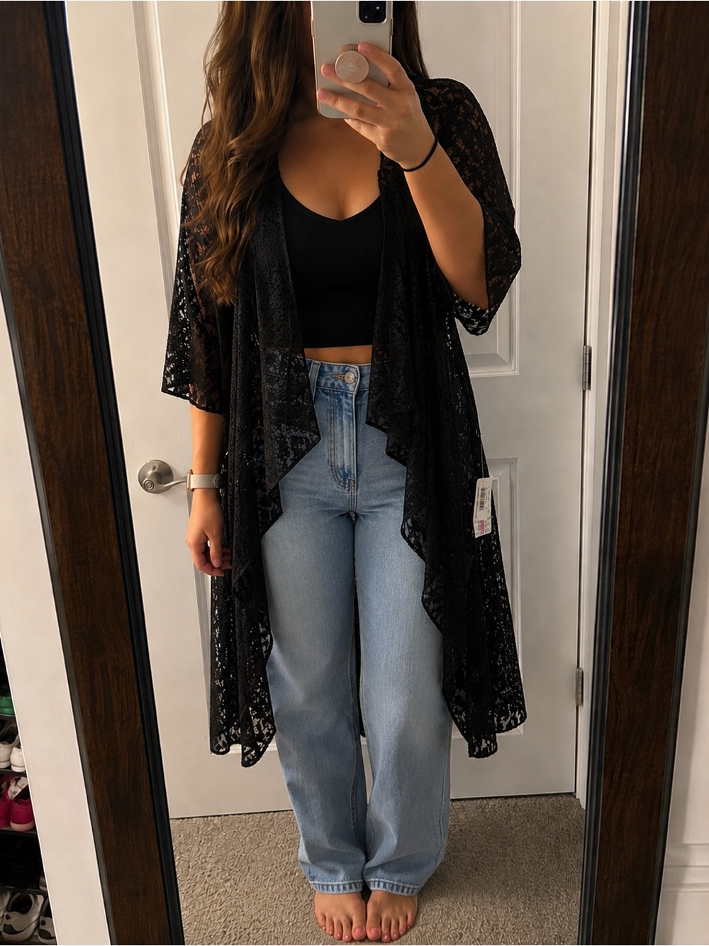 Lulu's Black Floral Lace Kimono